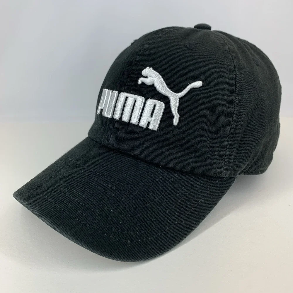 PUMA Black White Hat Adjustable Strap OSFA Unstructured Baseball Cap